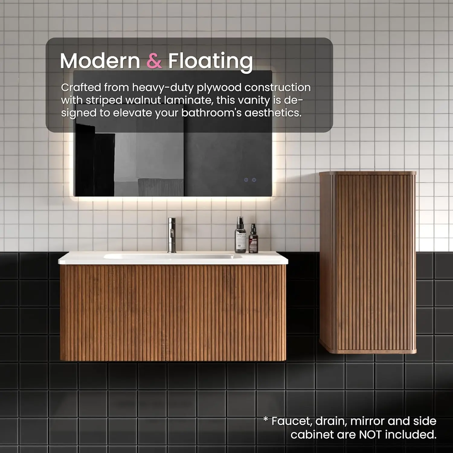 36" Bathroom Vanity with Sink, Modern Floating Vanity with Push Open Soft Close Drawer, Large Storage for Small Space 4