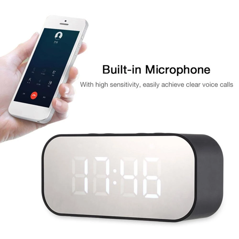 Portable Mirror Screen LED Alarm Clock Bluetooth Speaker Wireless MP3