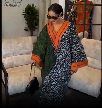 Robe ample femme col V simple patchwork décontractée 2025