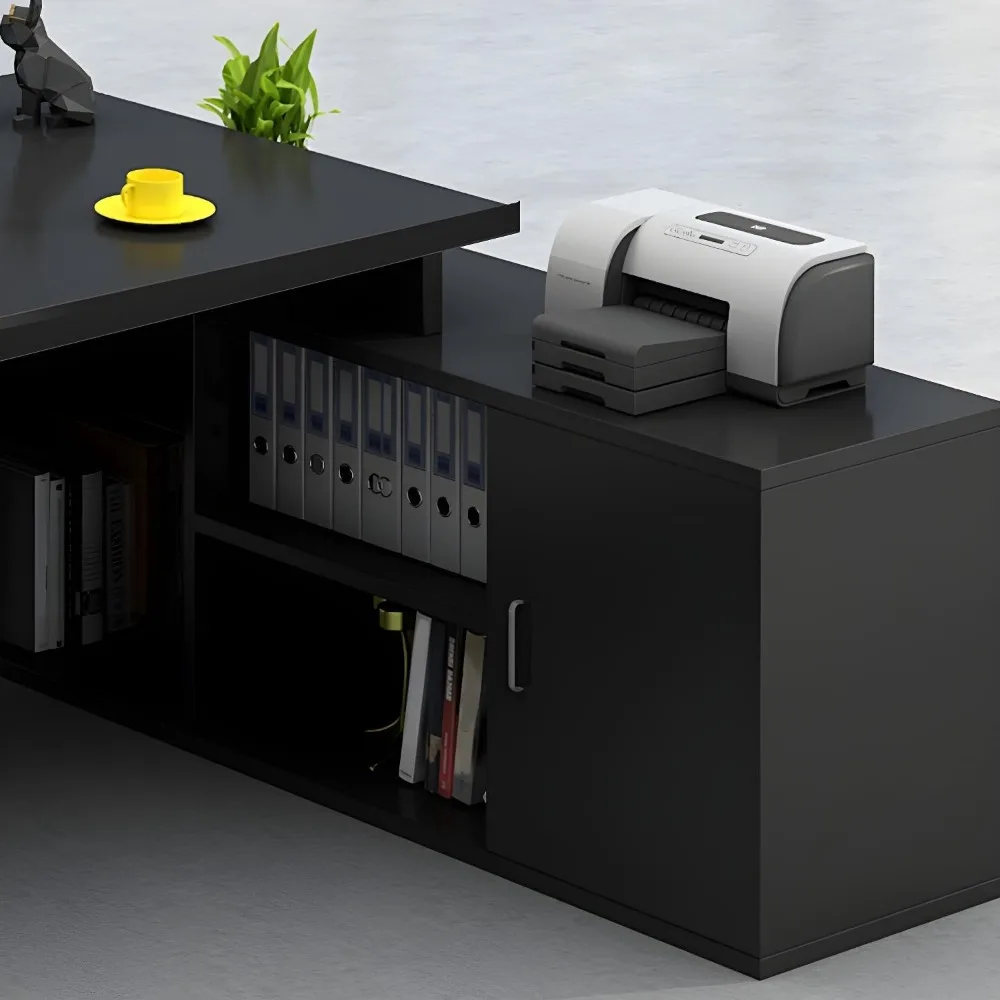 Office Desk with Wood Base, Executive Desks with Drawers and Storage Shelves, Without Chairs, Easy-to-use, Boss Table, 55.1"
