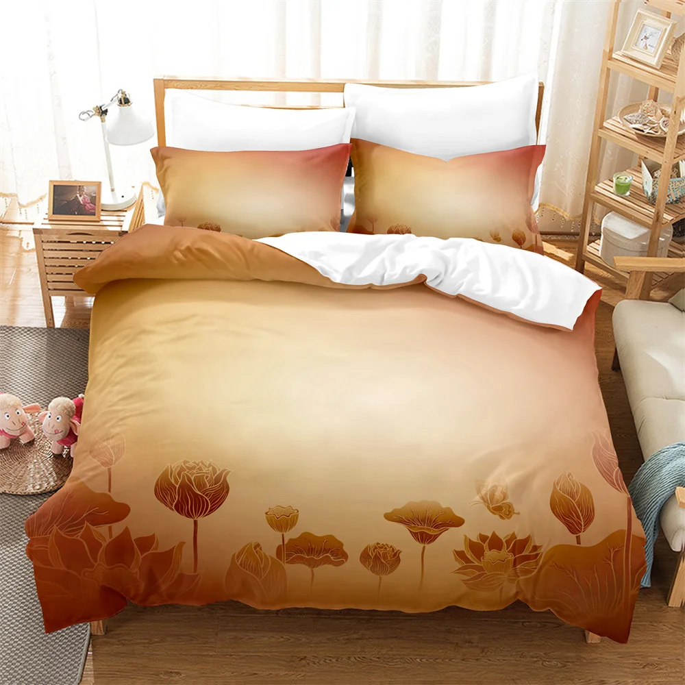 

3PCSLotus in the sunset Bedding Sets Home Bedclothes Super King Cover Pillowcase Comforter Textiles Bedding Set