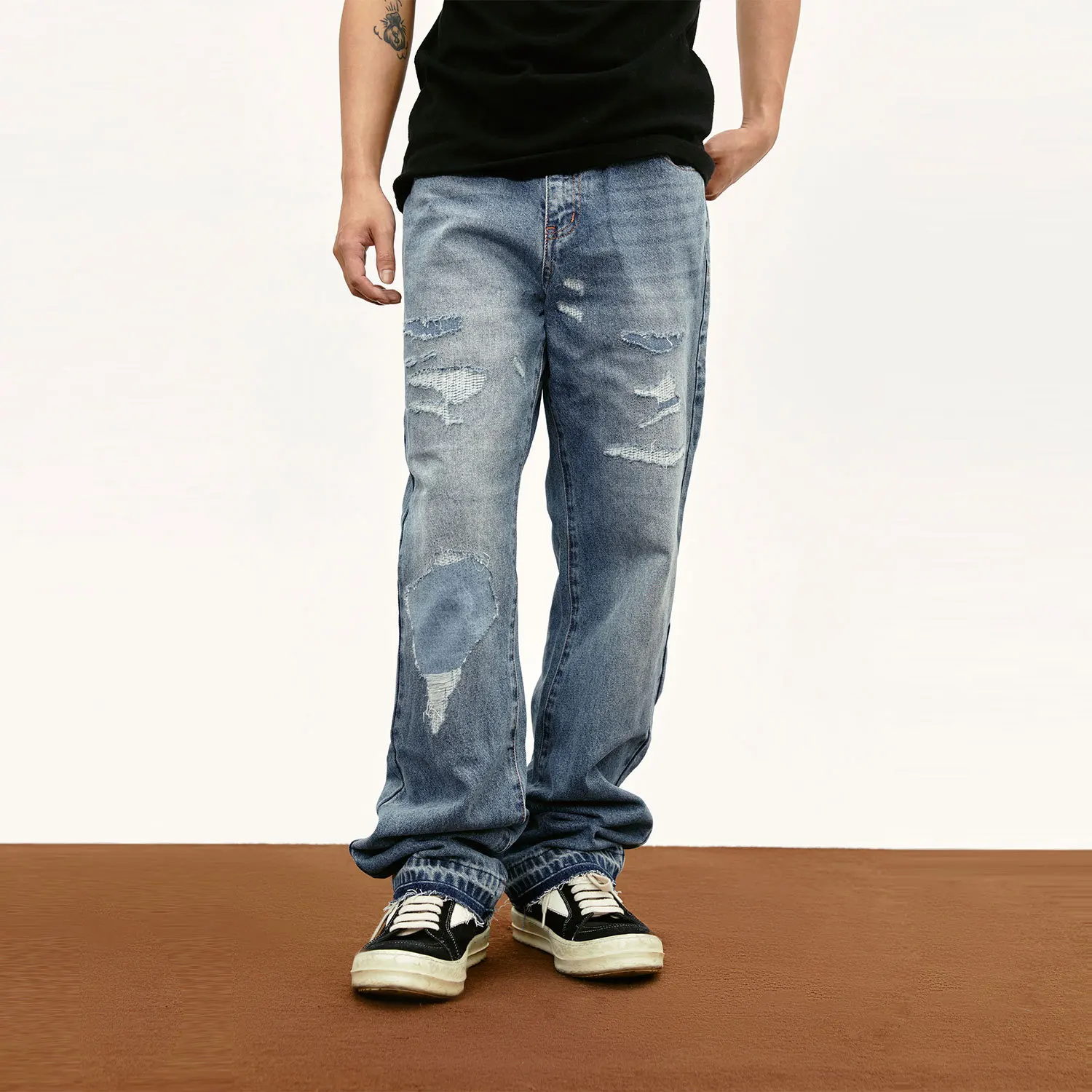

Джинсы с эффектом потертости, прямые джинсы с эффектом потертости Y2k Hombre Jeans для мужчин