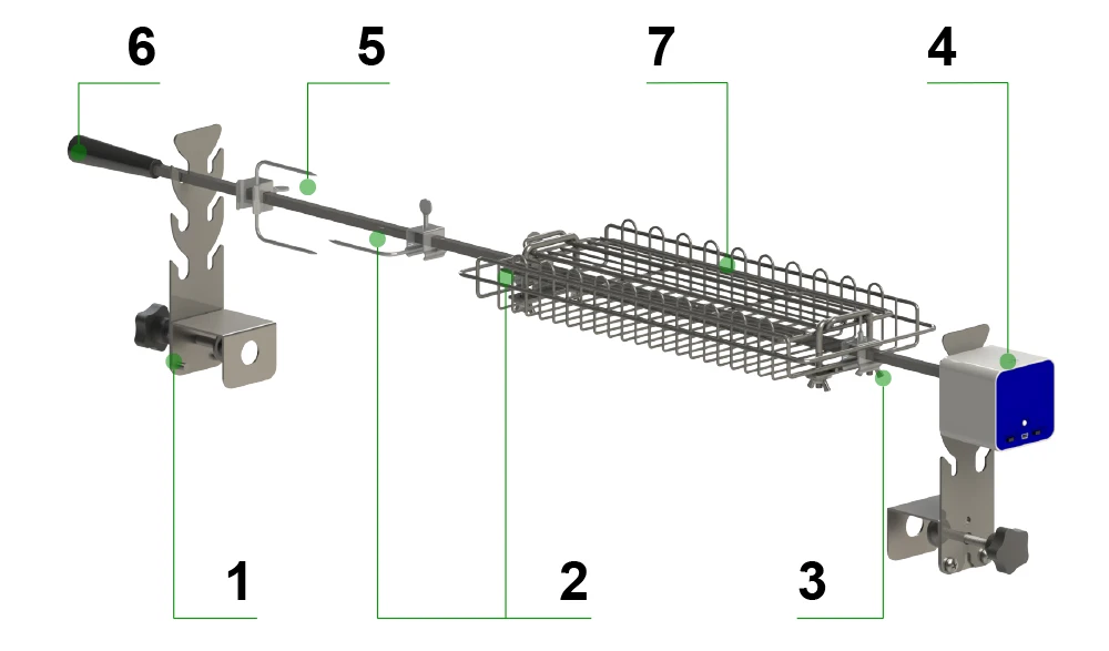 ZENOBBQ Rotisserie-Korb, rotierender Fischgrill, BBQ-Spieß, automatisches Fleischregal, Backen, freie Längeneinstellung, Röster-Zubehör – Detail 1