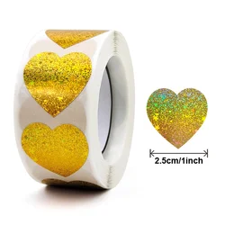 Round Heart Handmade Stickers - 1 - inch Black, White, and Pink Paper Decorations for Scrapbooking and Gifts (Gold Glitter - Heart)