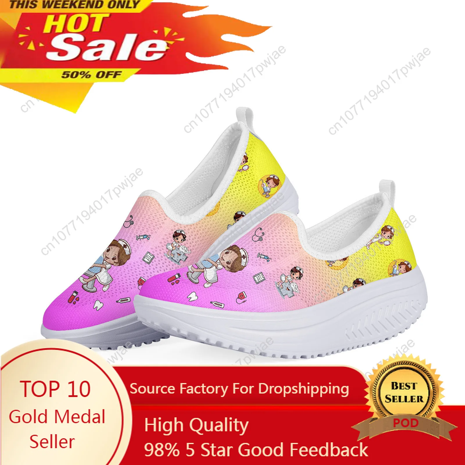 Fashion Breathable Casual Flats Gradient Nurse Women Light Platform Shoes Slimming High Quality Sports Shoes