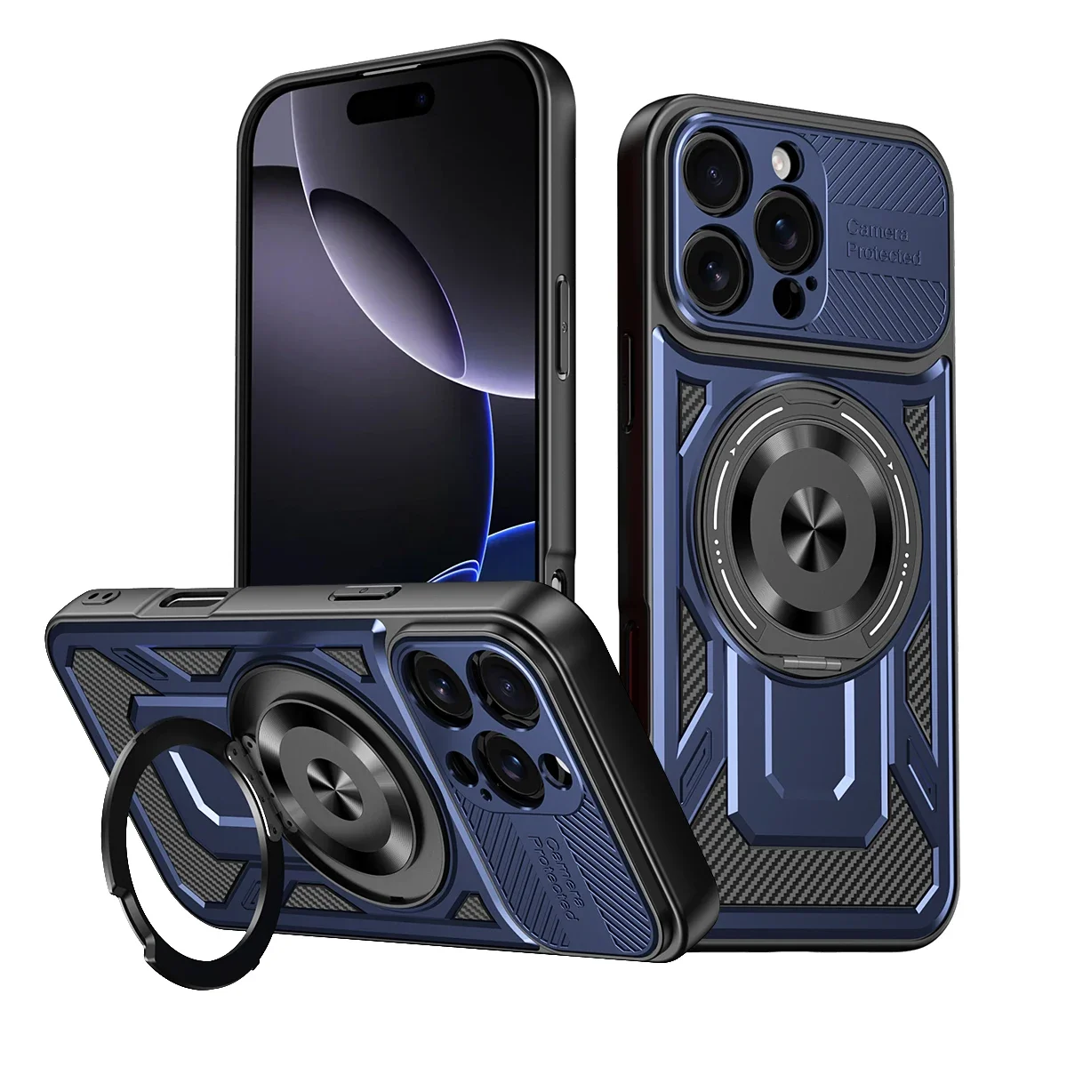 360° Magnetic Ring Stand Metal Case with Wireless Charging and Anti-Fall Protection