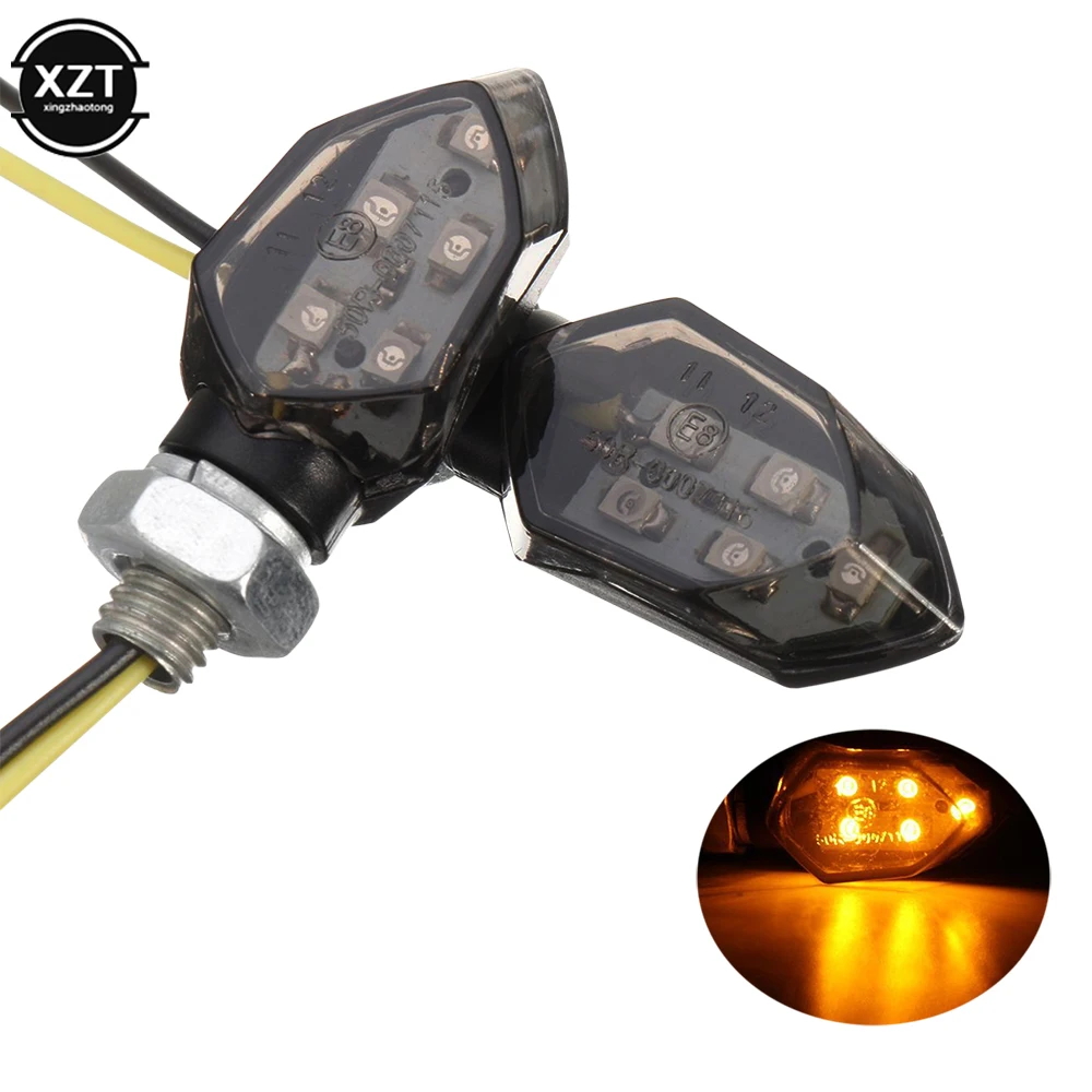 

4PCS/set Mini Motorcycle Smoke Lens Turn Signal Light 5LED 12V Amber Blinker Indicator Lamp Two Wire for Kawasake