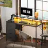 Desk with Drawers, 46" Gaming Desk with LED Lights, Computer table Small Office table with Outlets 2
