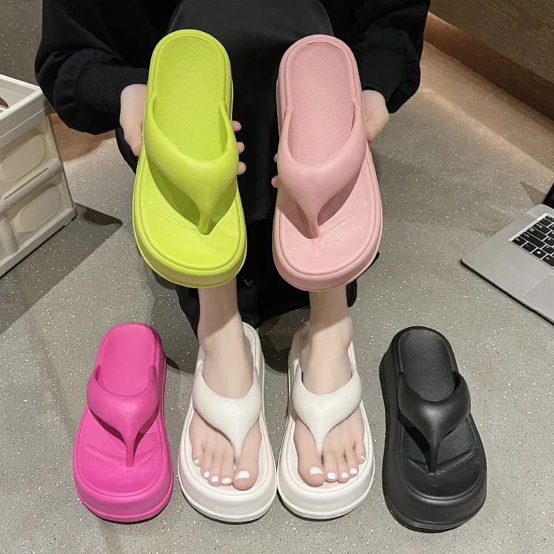 Bebealy New Summer Sandals Women Platform Sandals Classic Beach Flat Slides Outdoor Home Shoes Women Heels Soft Women Flip-flops