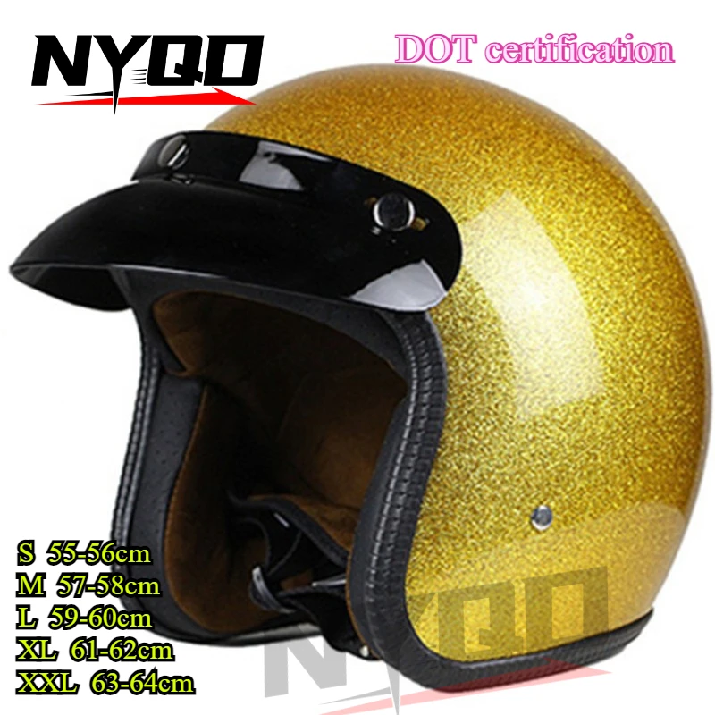 Retro Motorcycle Helmet Fashion Electric Motorcycle Shiny Silver