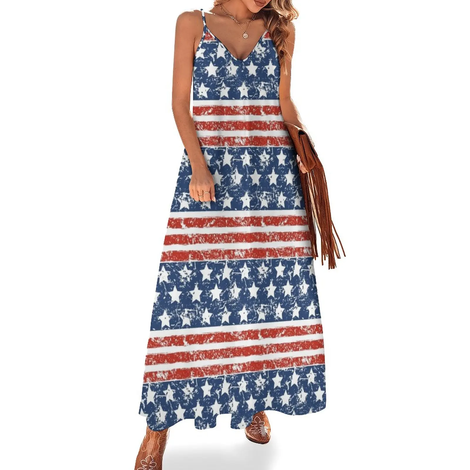 

New Grunged USA Stars N Stripes Sleeveless Dress cute dress elegant party dresses for women 2023