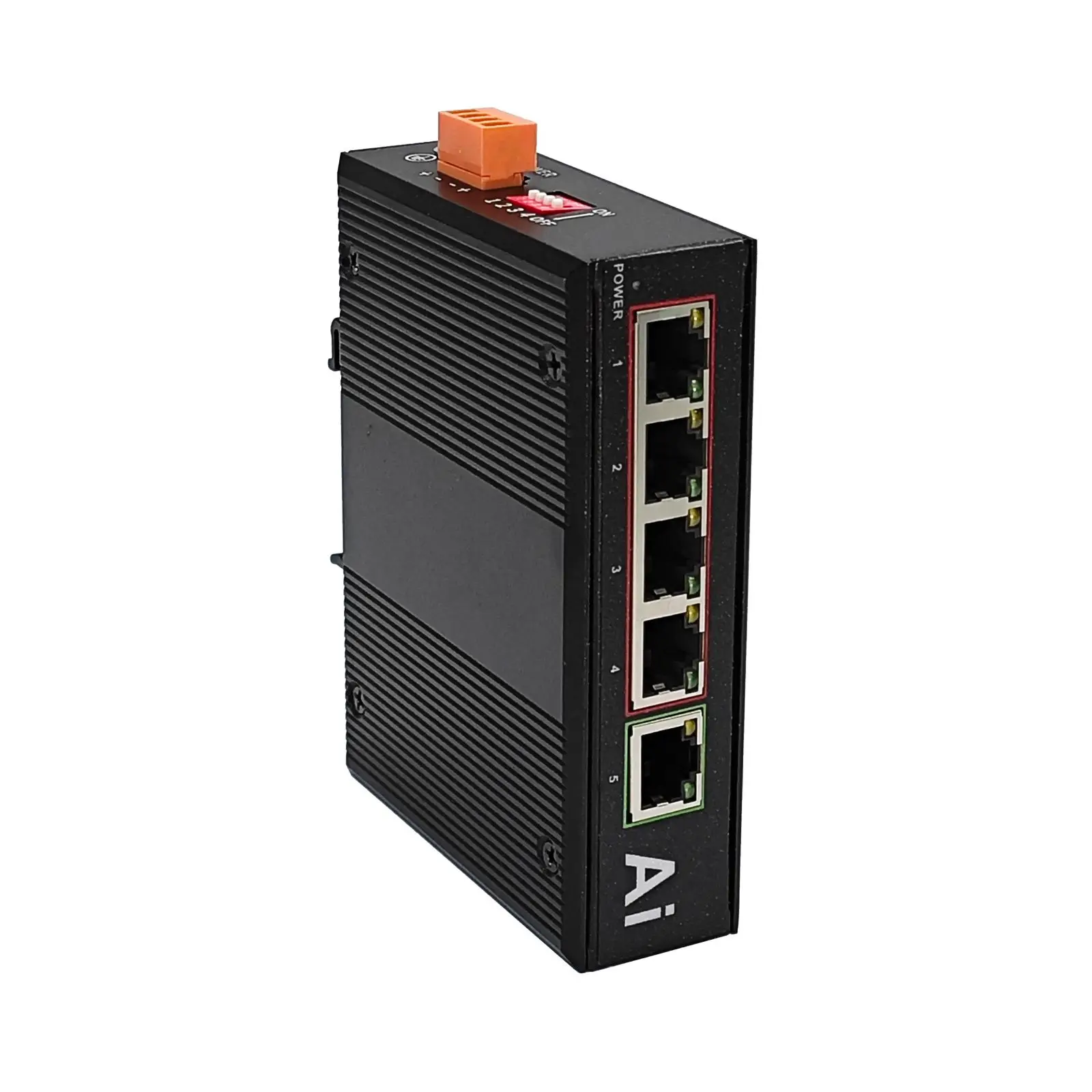 Industrial 5 Port Gigabit Ethernet Switch 4RJ45 + 1SFP Network PoE+ Switch Din-rail Mount 802.3af/at Din Rail Ethernet