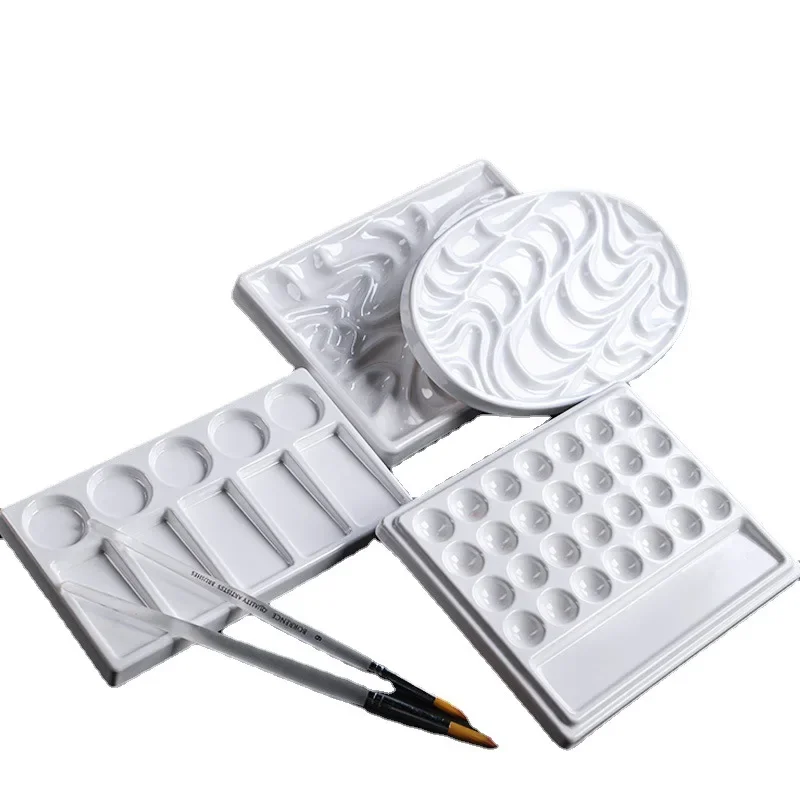 Imitation Porcelain Watercolor Palette Wavy Shape Easy To Clean Pigment Plate Chinese Painting Professional Art Tools 3