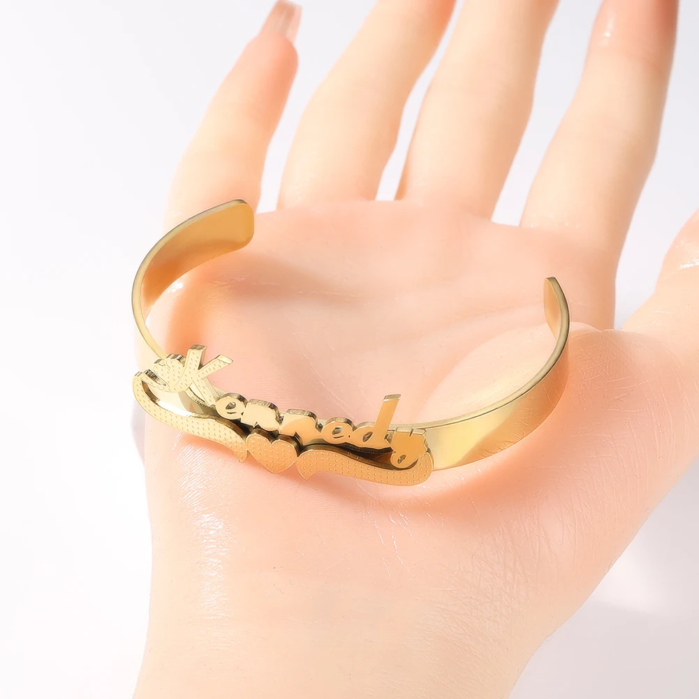 THE BLING KING Custom 3D Name Bracelet Opened Stainless Steel Bangle Personalized Letter Fashion Hiphop Jewelry For Gift