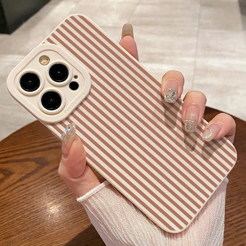 Pink Striped Painted Anti-Drop Phone Case Cover