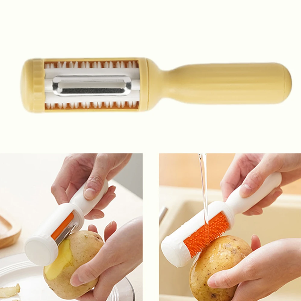 Manual Rotatble Peeler With Cleaning Brush Reusable Vegetables Fruit Peeler For Cucumber Radish