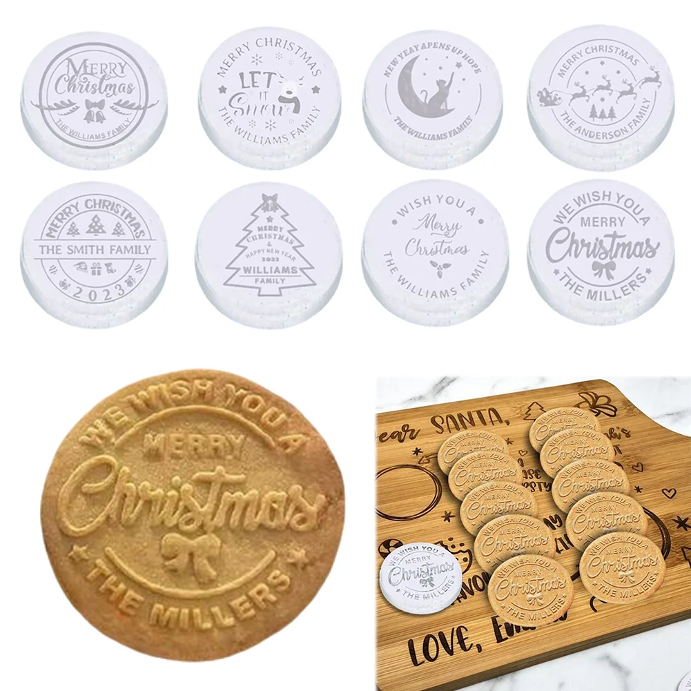 9 Pcs Personalized Christmas Cookie Stamp with Cutter Merry Christmas Cookies Stamps Cookie Cutter Stamps for Baking Decoration