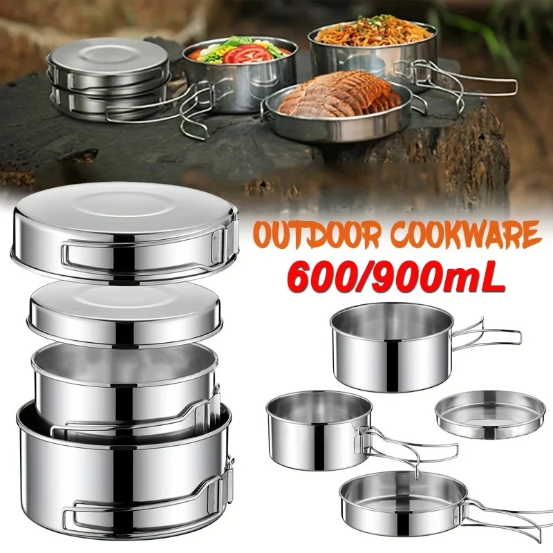 Description Picture 2 of item2/4Pcs Outdoor Stainless-Steel Camping Cookware Set Camping Bowl Outdoor Bowl Pot Set Hiking Backpacking Cooking Picnic Tool