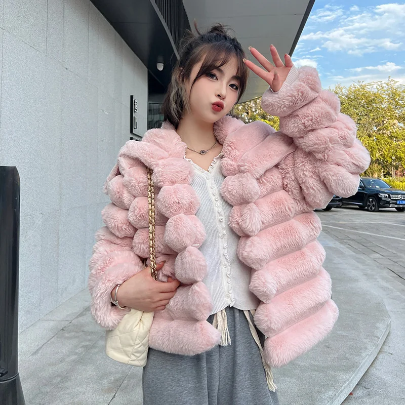 

2023 Winter Women Warm Short Faux Fur Coat White Camel Pink Elegant Lapel Long Sleeve Short Imitation Fur Jacket Chaqueta Mujer