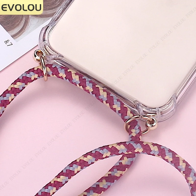Crossbody Necklace Cord Silicone Phone Case - Transparent Shockproof Cover