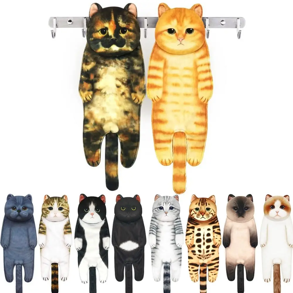 

Cute Bathroom Kitchen Decor Funny Cute Cat Hand Towel Cat Hanging Washcloths Face Towels