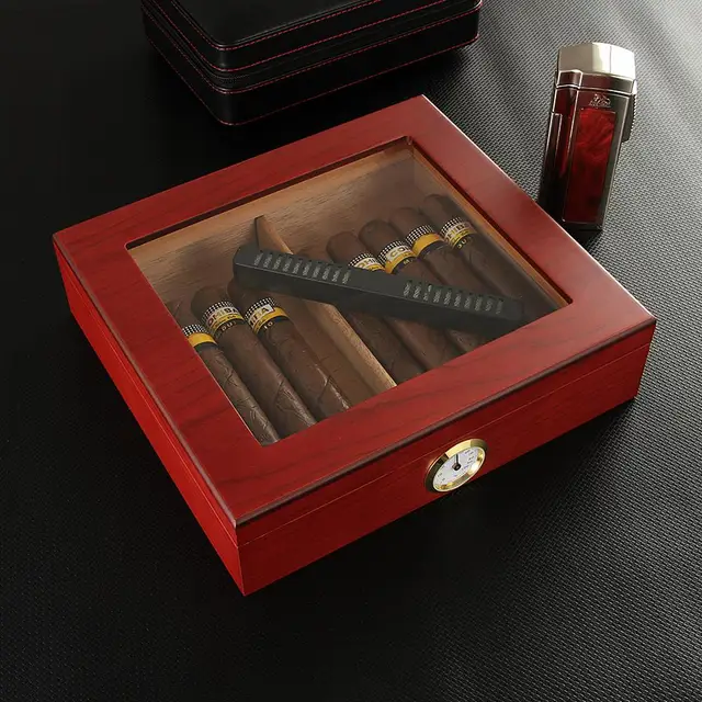 Caja de viaje de madera de cedro para cigarros, portátil con higrómetro humidificador, caja de Sigaren para COHIBA 5