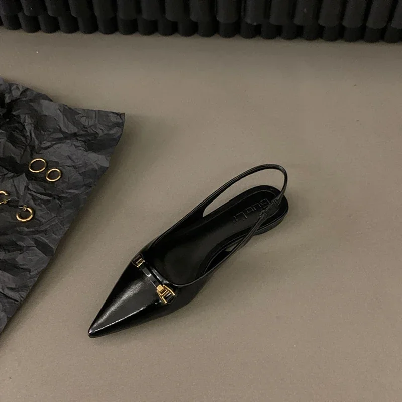 2024 Summer Design Women Sandals Shoes Fashion Rhinestone Slip On Flats Heels Ladies Pointed Toe Elegant Slingback Sandals