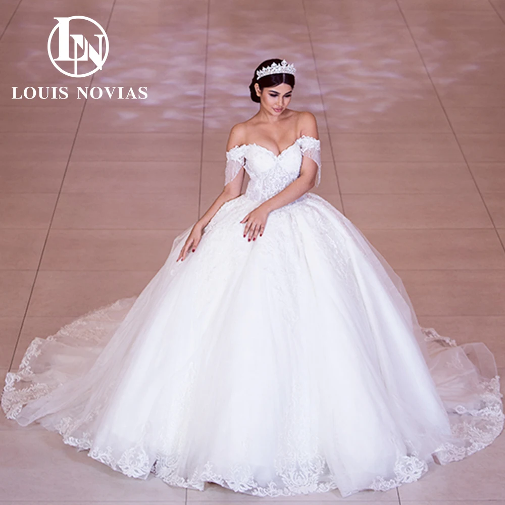 

Женское свадебное платье с открытыми плечами LOUIS NOVIAS, белое кружевное платье со шлейфом, бальное платье для принцессы, 2019