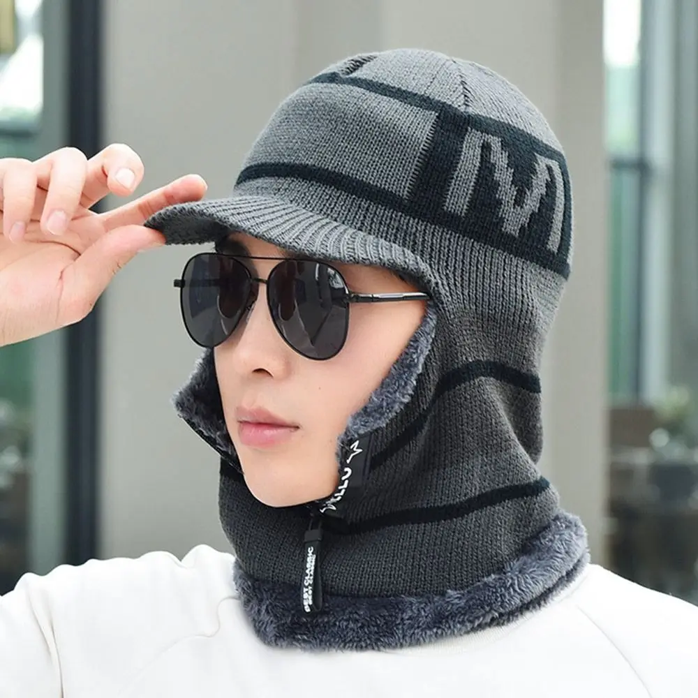 남녀공용 보온 비니 모자 스카프, 따뜻한 부드러운 니트 모자, 양털 방풍 목 스카프 모자, 겨울