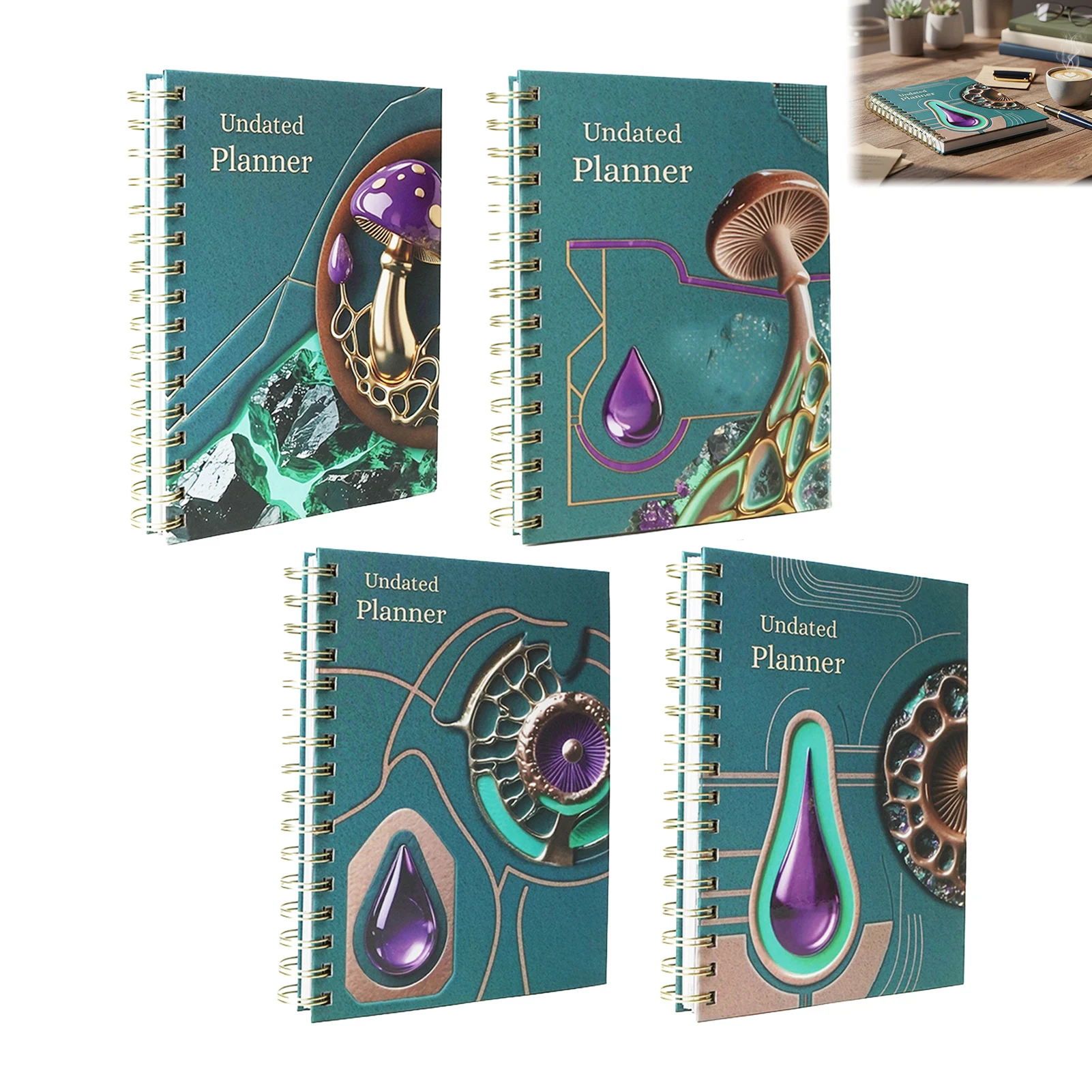 A5 하드커버 코일 플래너 날짜 없는 풀컬러 영어 디자인, 디바이더 페이지 포함..