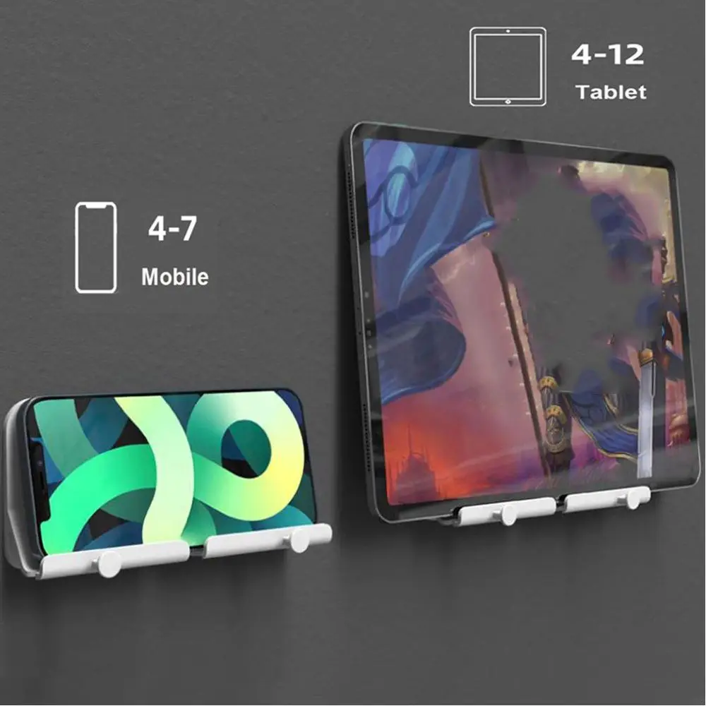 Saa9c7e1f68684ad690347e3907c337e4F Wall Mount Holder Charger Hook Hanging Stand Bracket Dock for Smartphone Mobile Phone Tablet Holder Pasted on Wall Mallzona