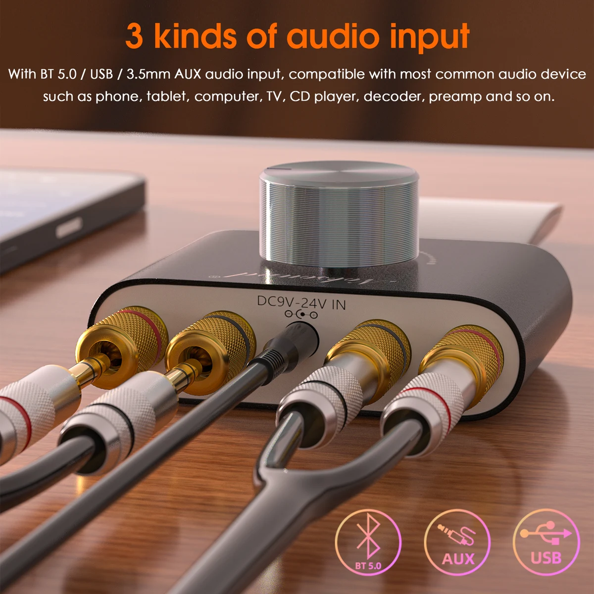 Douk Audio HiFi Bluetooth 5.0 Power Amplifier Mini TPA3116 Digital Class D Desk Stereo Audio Amp for Home Car 50W + 50W — view 4