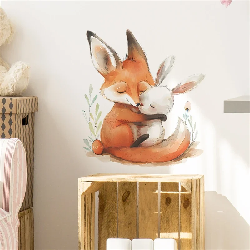 Wall Stickers Cartoon Fox Rabbit for Children Kids Room Background Home Decoration Mural Living Room Bedroom Wallpaper