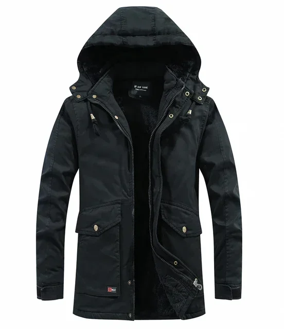 thumbnail image 1 of Chaqueta militar cortavientos con capucha, informal, nueva, de invierno 2024, cálida, estilo universitario, para hombre, chaquetas tipo parka, abrigo grueso de algodón lavado para hombre, 1 of 5