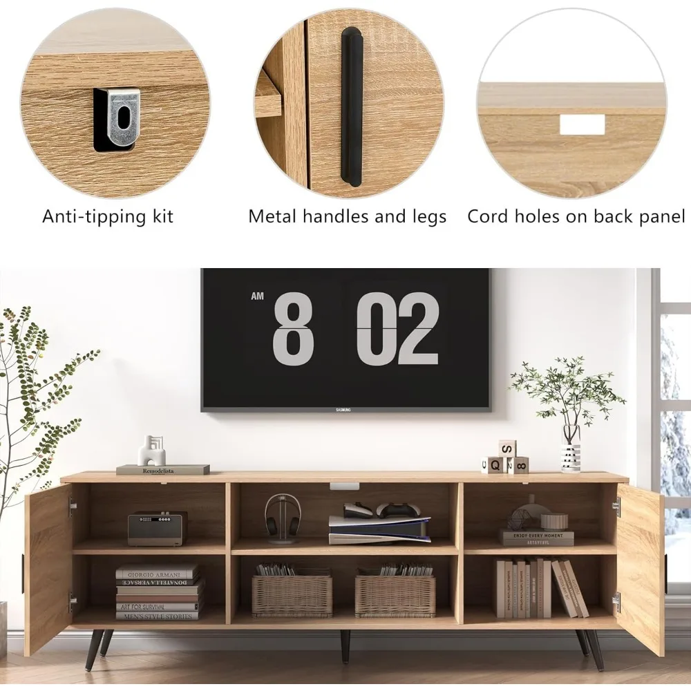 70 Inch Mid Century Modern TV Stand for 75 Inch TV, Wood TV Stand with Storage, Entertainment Center for Living Room Bedroom 4