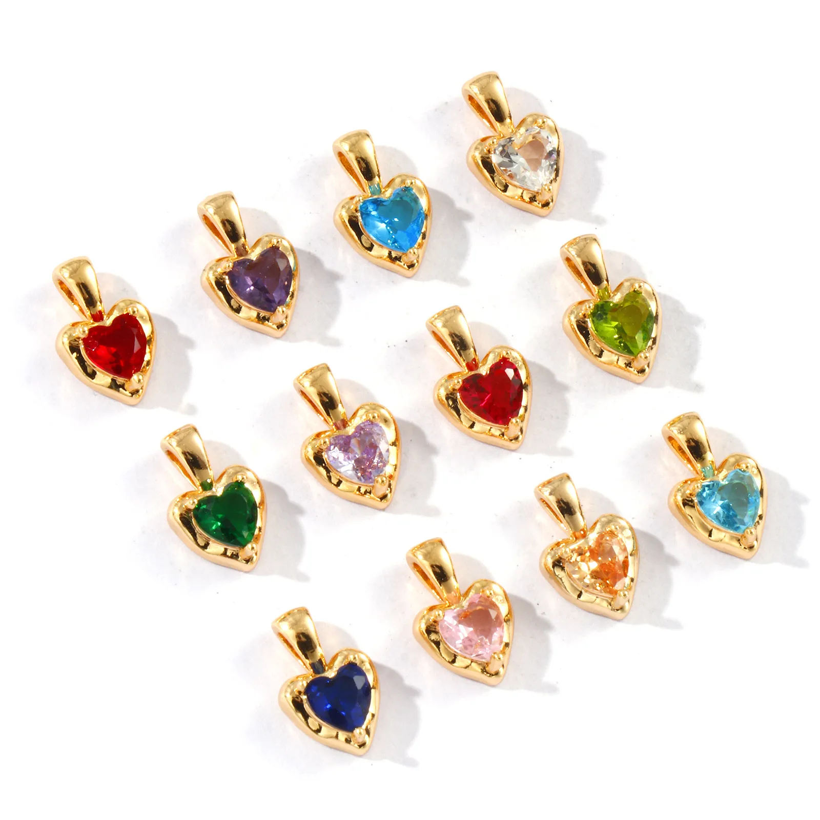 2 Stück Herz-Messing- und Strass-Geburtsstein-Charms, 18 Karat vergoldet, Anhänger für DIY-Halskette, Ohrringe, Schmuckherstellung, 12,5 mm x 8 mm – Detail 5