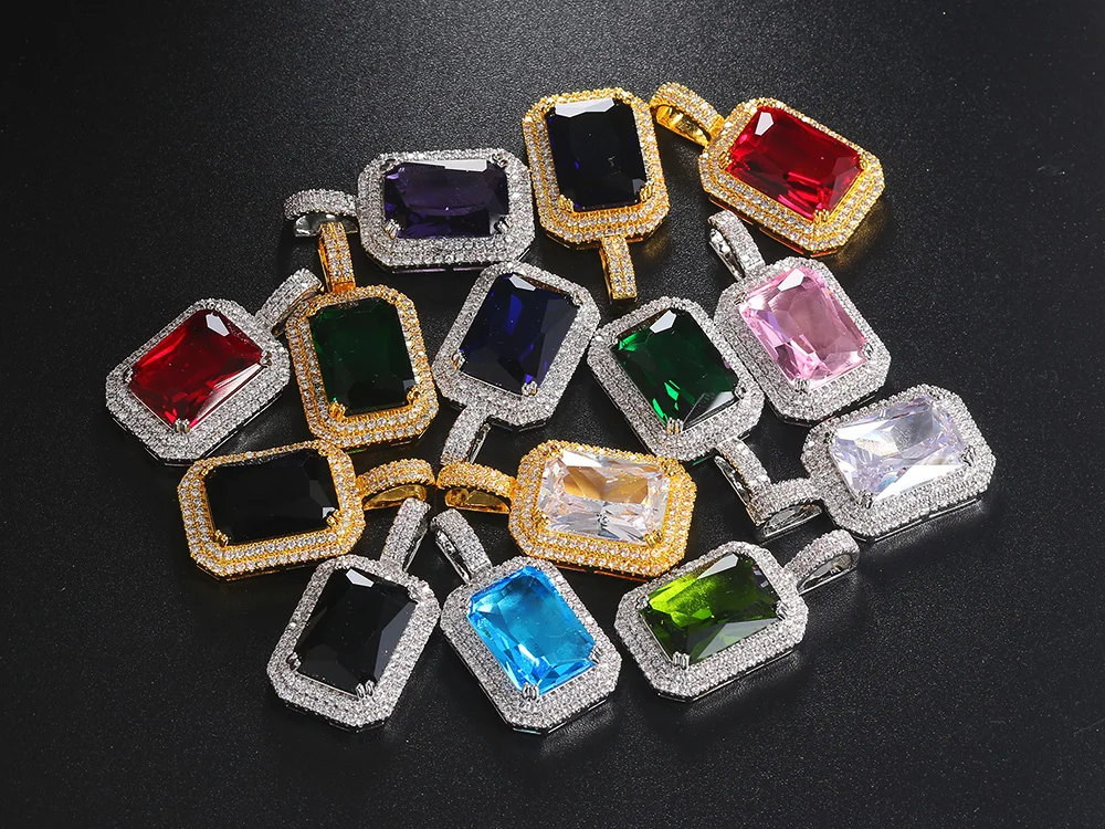 Gold farbig vereist Anhänger Halsketten für Frauen Hip Hop Quadrat Zirkon Mann Halskette Edelstahl Kette Hippie Schmuck os140 – Detail 5