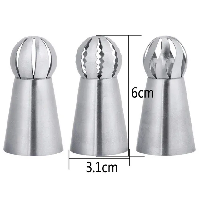 3Pc Cupcake Rozsdamentes Acél Gömb Alakú Jegesedés Csővezetékek Fúvókák Tészta Krém Tippek Virág Fáklya Cső Dekorációs Szerszámok - Image 2