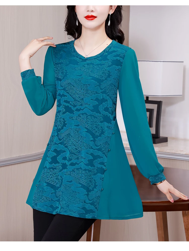 L-5XL Loose Clothes 2024 Women Spring Long Sleeve Elegant Ruffles Shirts Casual Retro Floral Tunic Peplum Tops And Blouses