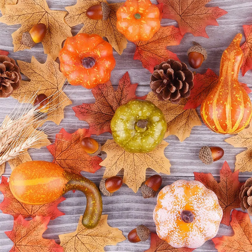 Artificial Fruits and Vegetables Artificial Acorns 50Pcs Pumpkin Wreath Simulate Plastic Fake Fruits Acorns Pine Cones Home Party DIY Decorations