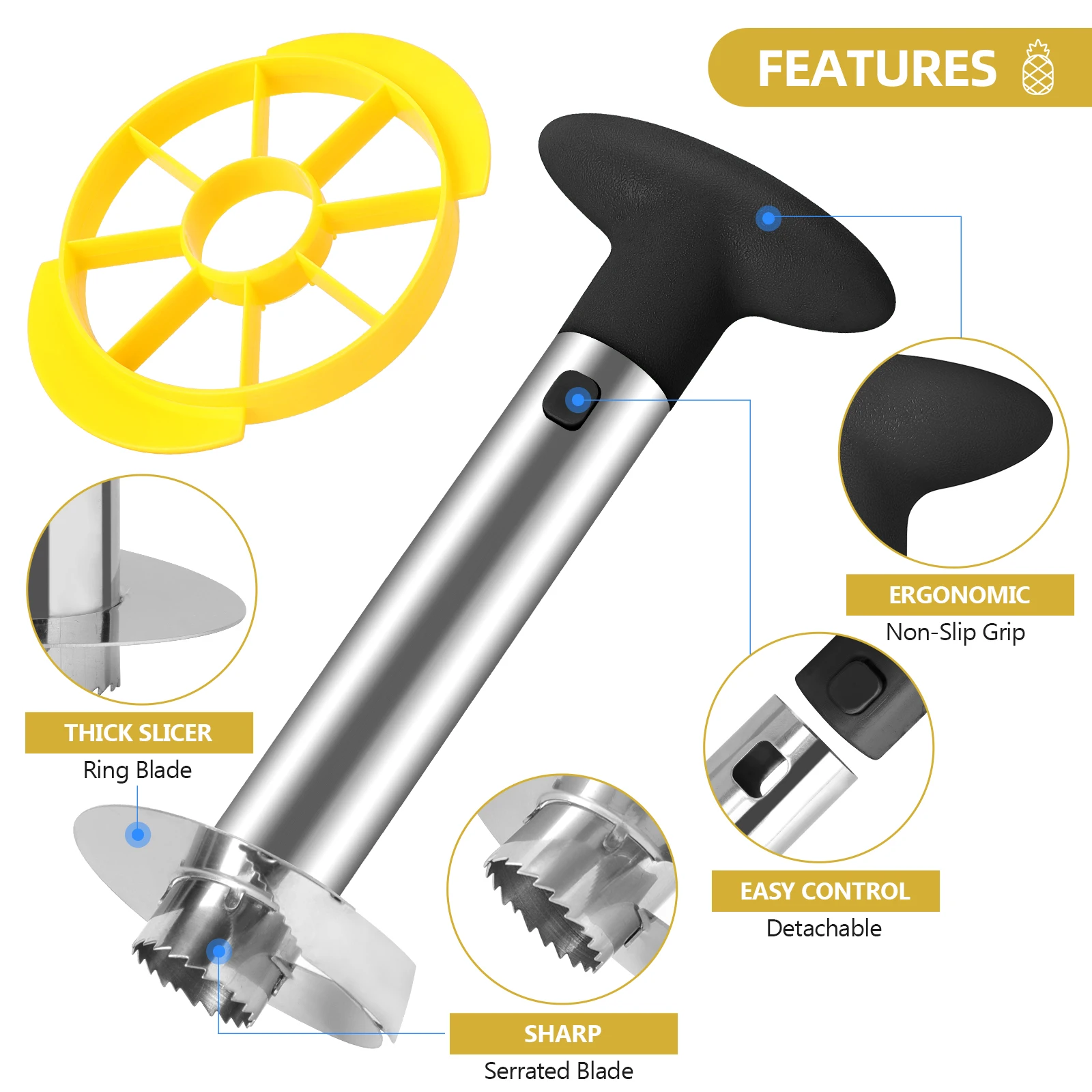 Description Picture 3 of itemStainless Steel Pineapple Corer and Slicer Tool Pineapple Cutter with Sharp Serrated Tips Cutter Corer Slicer Kitchen Tools
