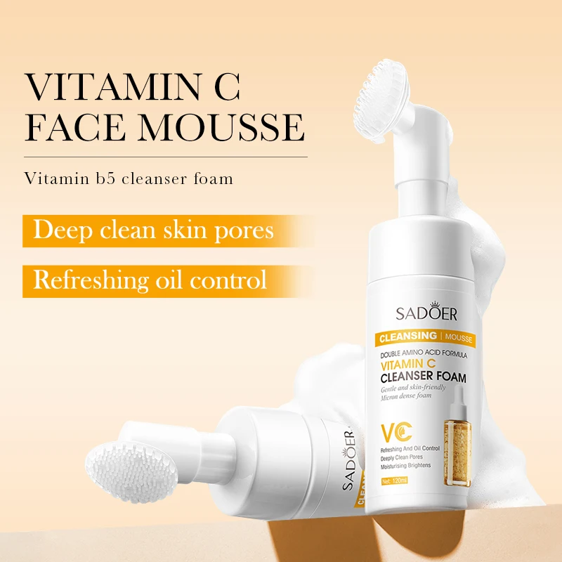 SAODER Vitamin C Face Wash Foam Facial Cleansing Mossee Hydrating Brightening Skin Care Products