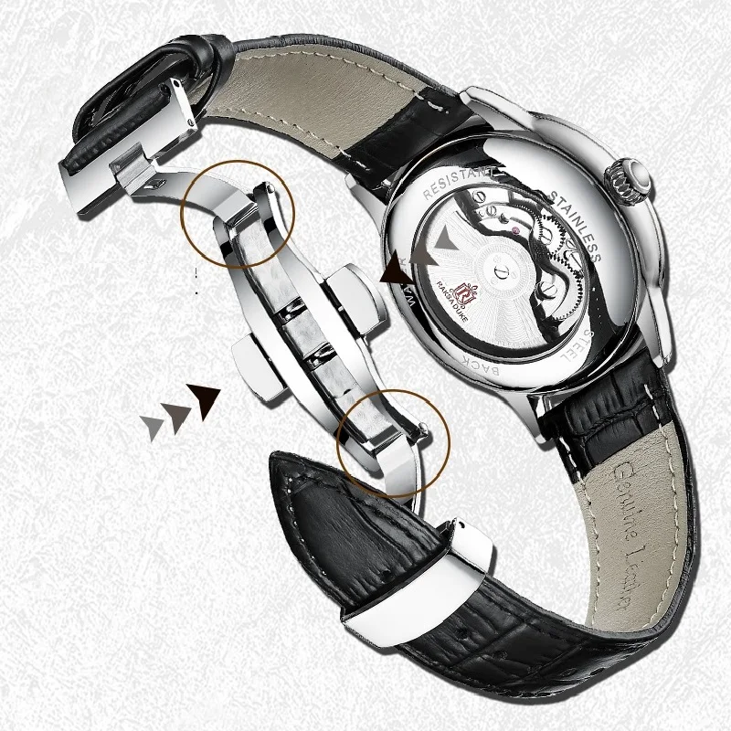 3D Engraved Dial W/ Diamond Mechanical Wristwatches Skeleton Tourbillon Automatic Watches for Men Waterproof Religio Masculino