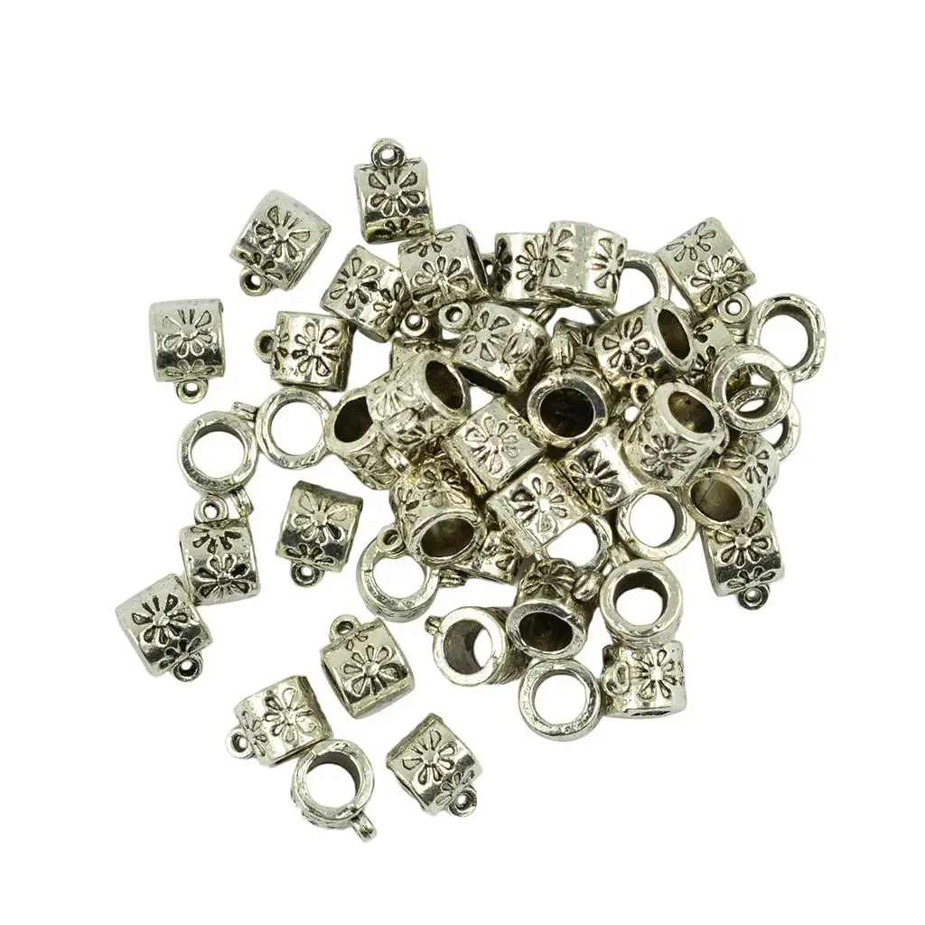 

50PCS Bail Beads Collection Charms, Silver Bail Beads Round Connector