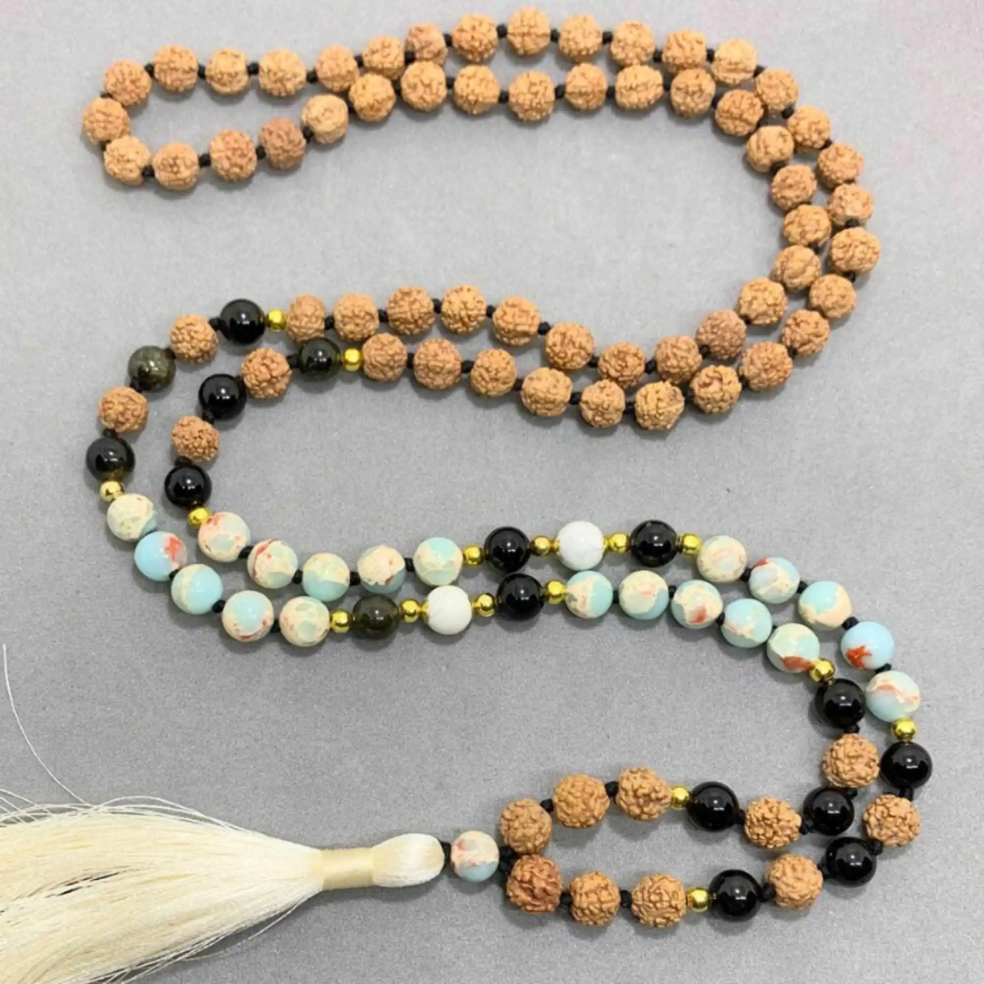 

8mm Natural knot Rudraksha jasper gemstone beads necklace Energy Healing Jasper Taseel Elegant Emotional Lucky Colorful Calming