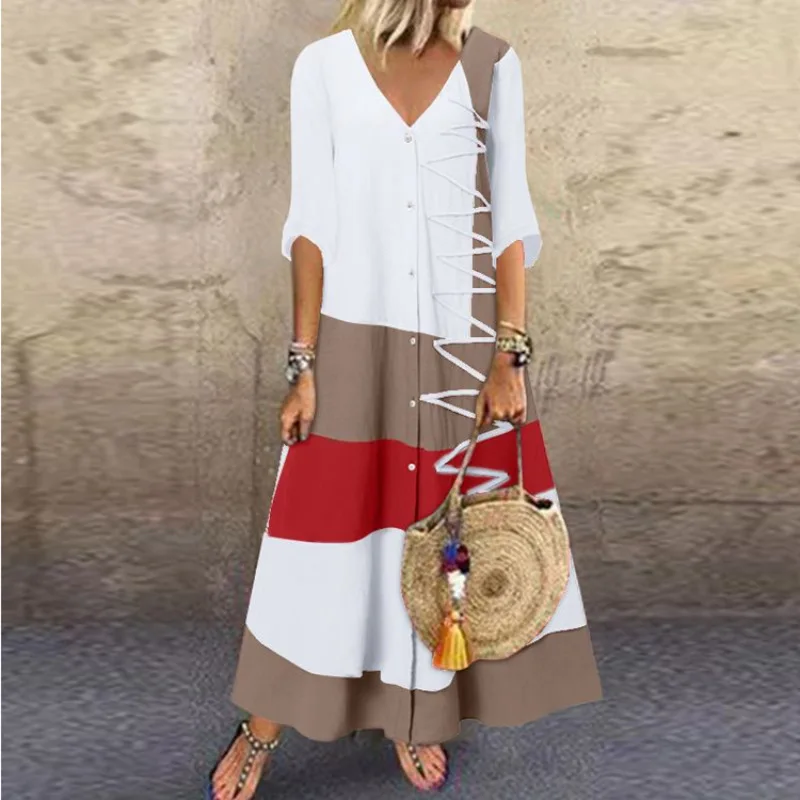

Casual Loose Holiday Elegant Vestidos Spring Bohemian Dress Fashion Retro Holiday Women Loose Short Sleeve Dresses