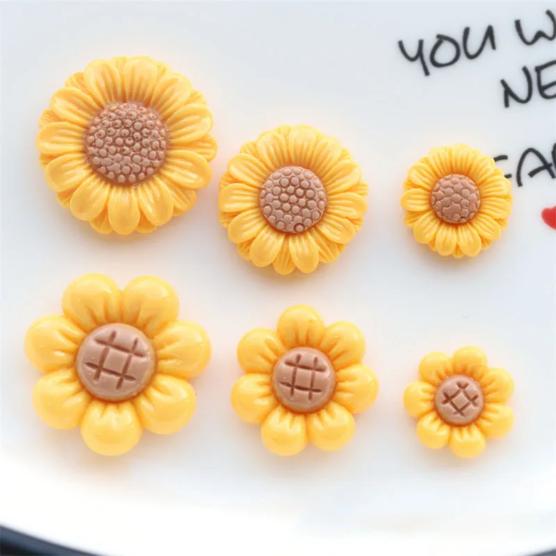 

10pcs New Kawaii Glitter Yellow Flowers Sunflower Resin Flatback Cabochons for Jewelry Making Diy Accessories Supplies R321