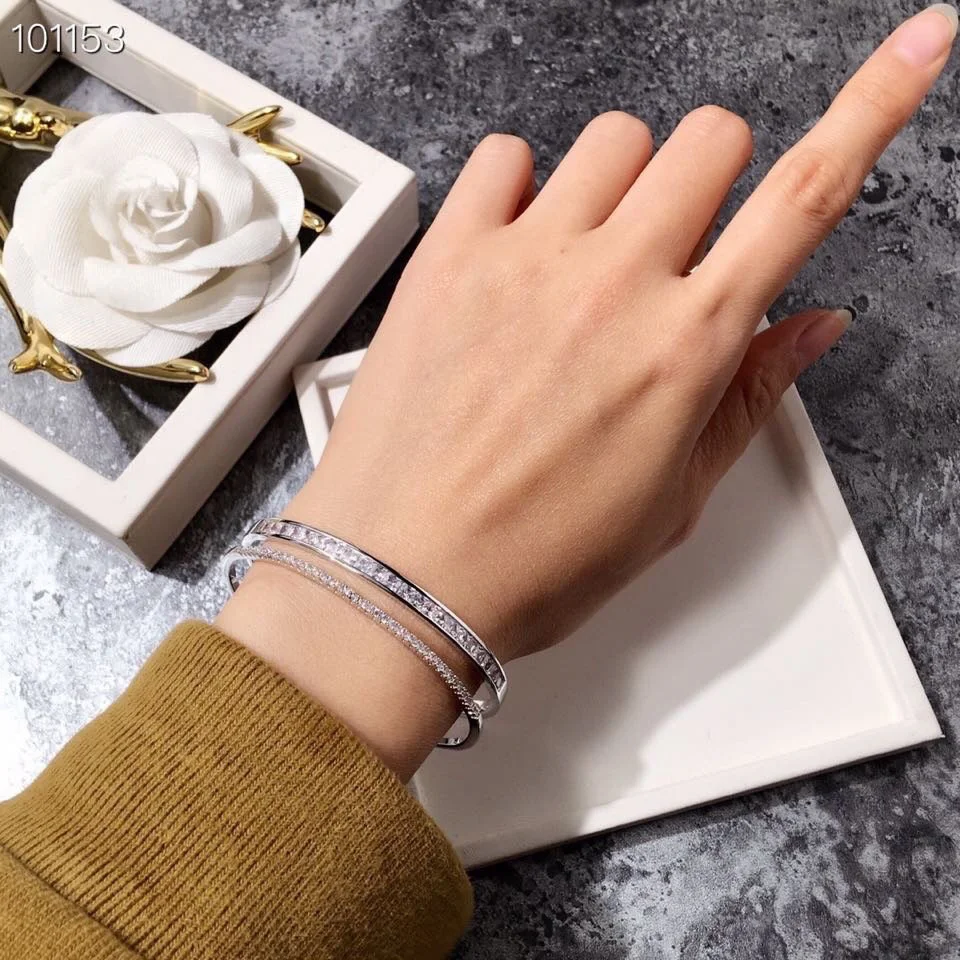 2022 Hot Trend Brand Double Row Diamond Small Square Diamond C-shaped Double-layer Bracelet Process Natural Malachite Feminine