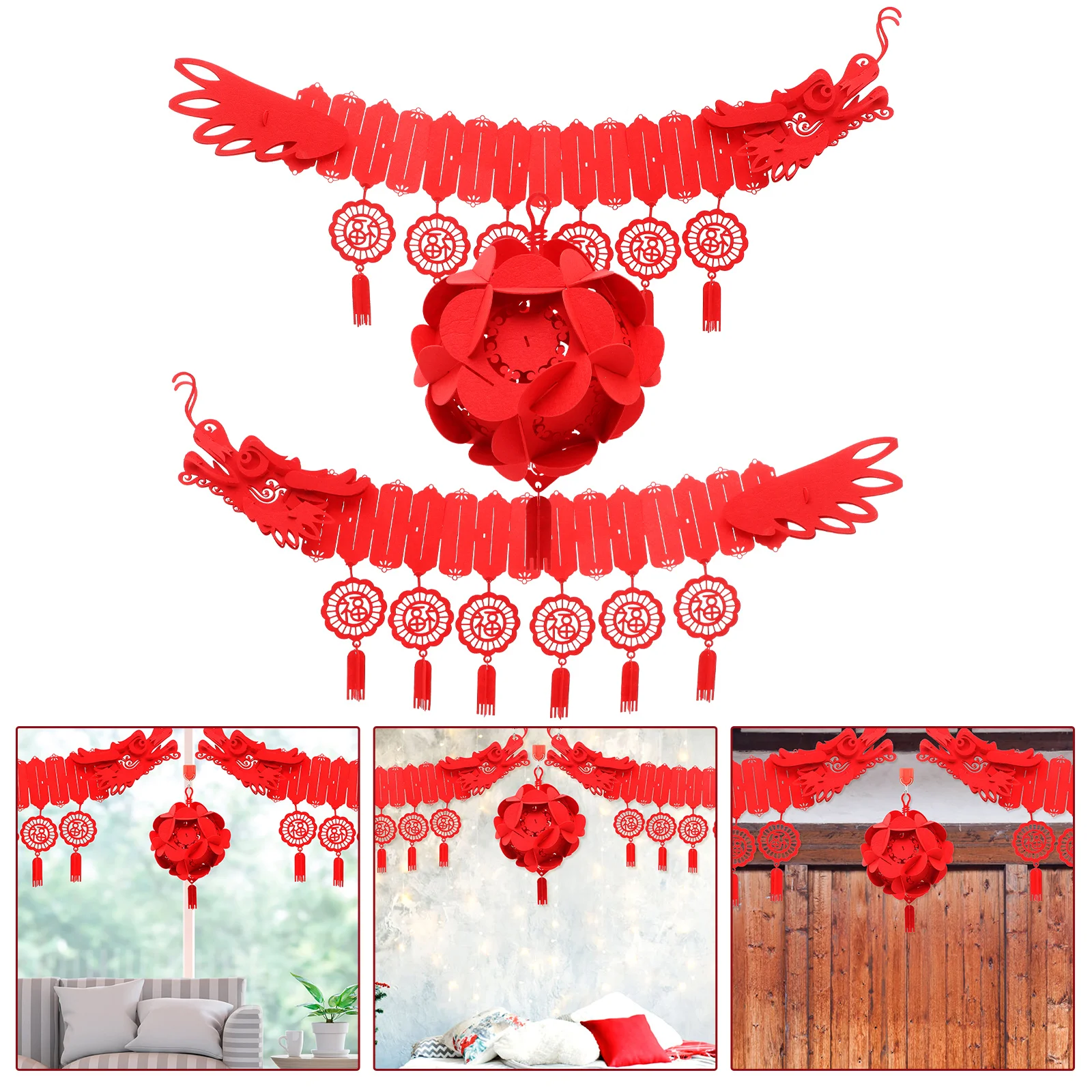 

Chinese New Year Decoration Ornament Spring Festival Pendant Fabric Dragon Non-woven Style Hanging Garland