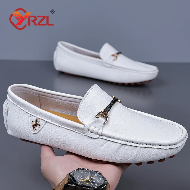 YRZL White Loafers Men Casual Shoes Luxury Brand Mens Loafers Moccasins Breathable Big Size 37-48 Slip on Driving Shoes for Men